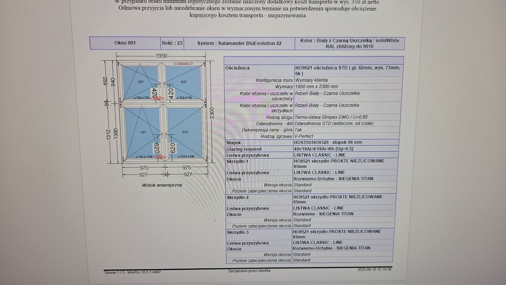 Okno PCV 195x230 cm nowe