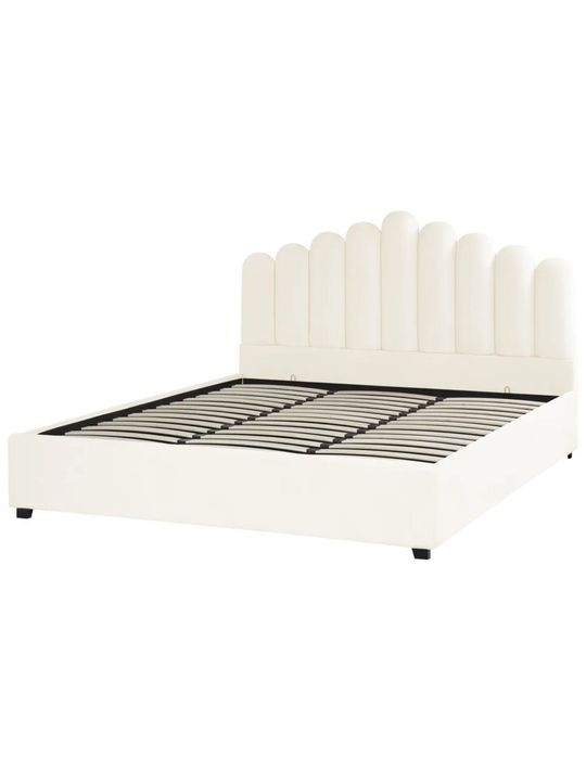 Cama com arrumação Veludo 180 x 200 cm Branco creme + colchão de molas