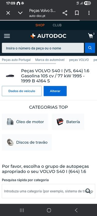Volvo S40 1.6 gasolina 105cv todas as peças