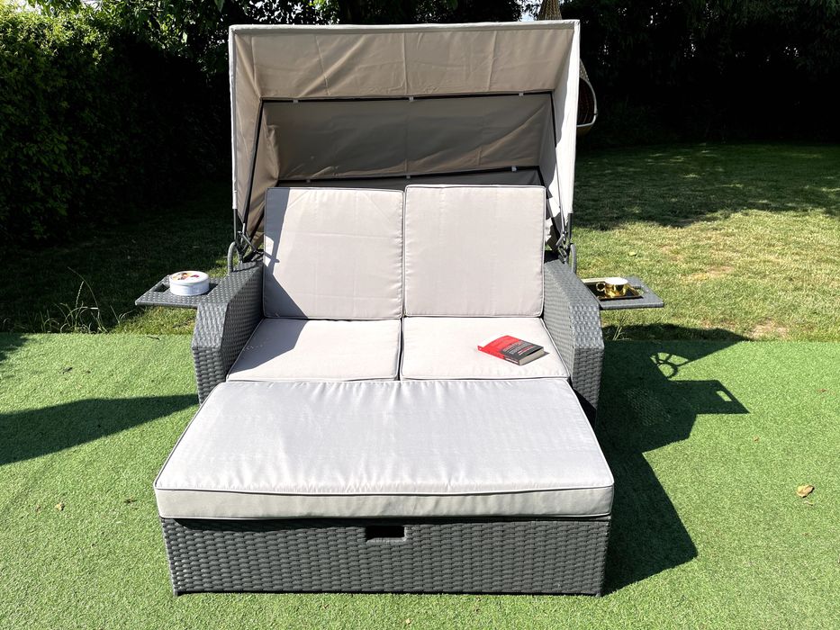 Leżanka CAPRI sofa pufa technorattan brąz lub szary dwuosobowy leżak