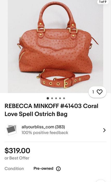 Ексклюзивна шкіряна сумка rebecca minkoff, шкіра страуса
