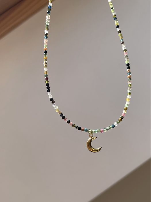 Krótki naszyjnik choker turmalin talizman amulet boho wisiorek