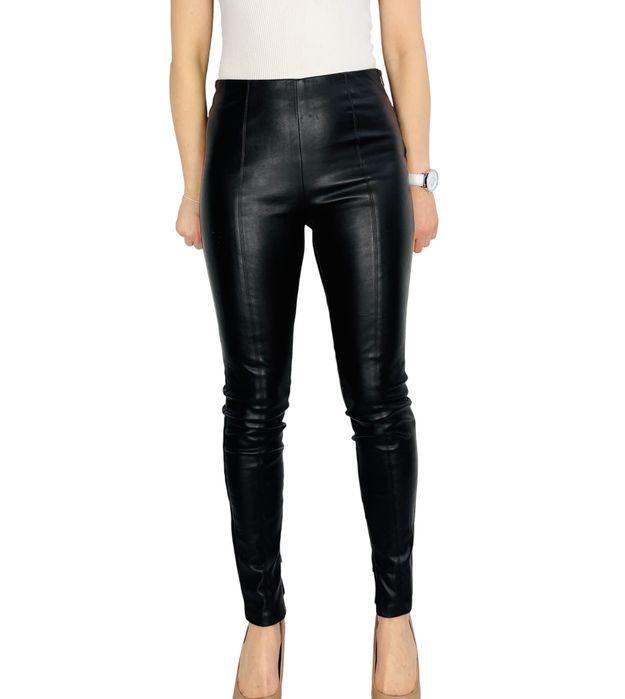 Czarne spodnie skórzane z przeszyciami S 36