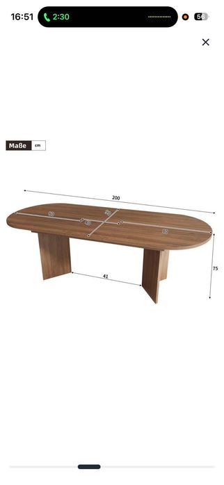 Mesa de jantar extensível e robusta com cantos arredondados e tampo espesso
