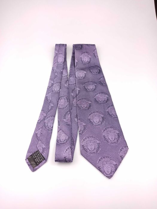 Gianni Versace fioletowy jedwabny krawat w logo meduzy wksm01