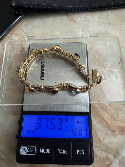 Bransoletka złoto 750 37.53g Turmalin szafir ametyst