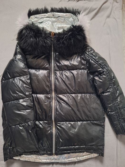 Damska kurtka zimowa czarna srebrna dwustronna M/L