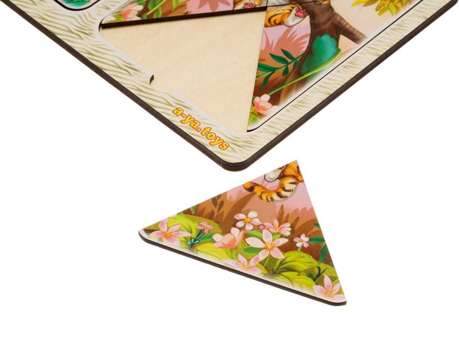 Drewniane puzzle w ramce «Lwy i tygrysiątka»