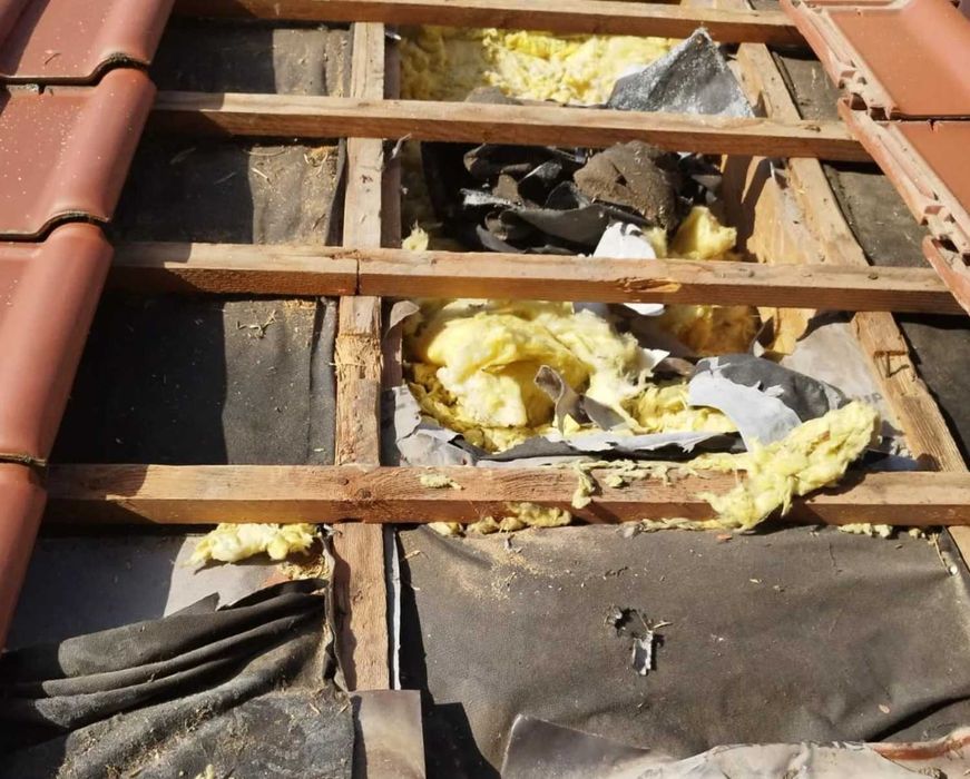 Naprawa dachu po kunie, naprawa izolacji po kunie, ocieplanie celulozą