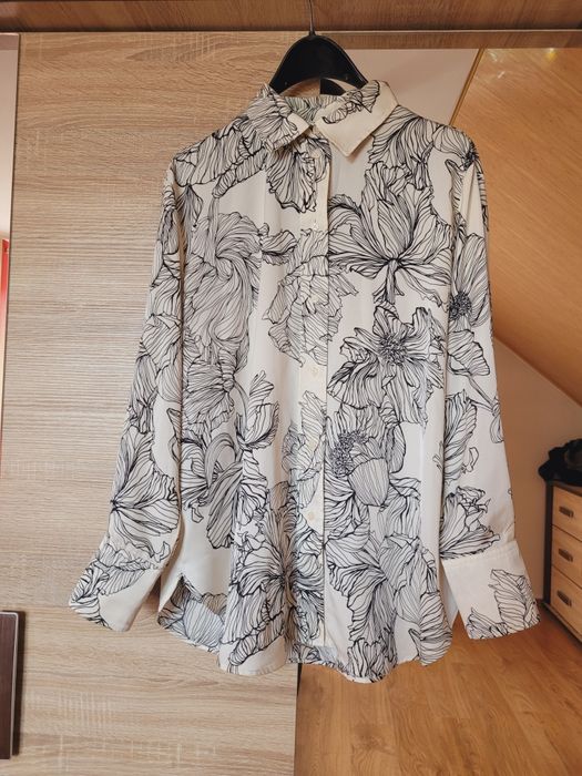 Satynowa koszula h&m M 38 L 40 floral kwiaty elegancka oversize
