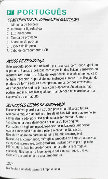 Máquina de barbear, eléctrica, nova, com cabeça de substituição e kit de limpeza.