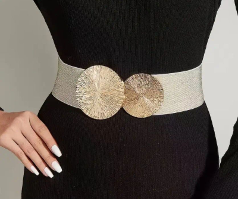 Nowy pasek damski na gumie piękna klamra złoty