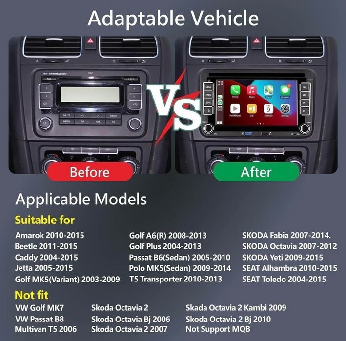 Rádio 2 DIN Android VW Golf/Passat/Polo/Seat/Sirocco...