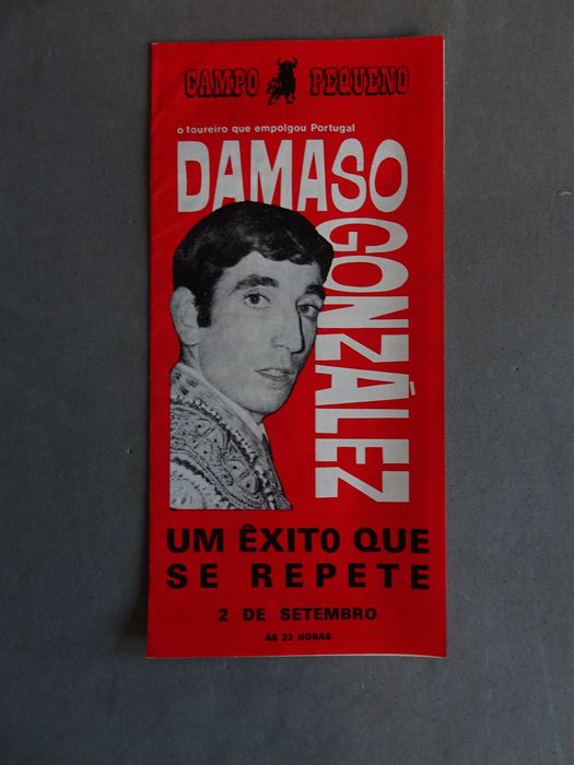 Programa de tourada Campo Pequeno Damaso Gonzalez 2 setembro 1971 - Manuel Conde Luís Veiga José Falcão