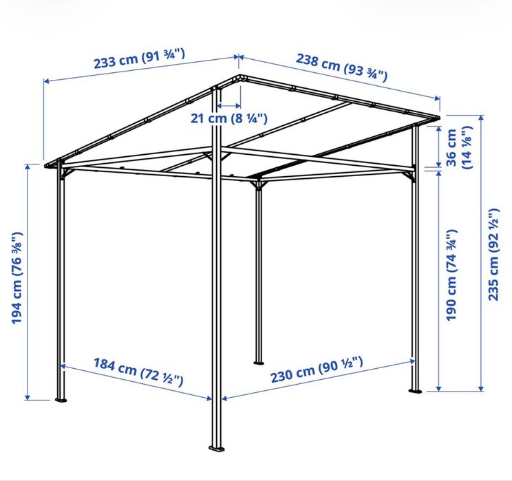 Pérgola Metálica com Toldo – 233 × 238 cm
