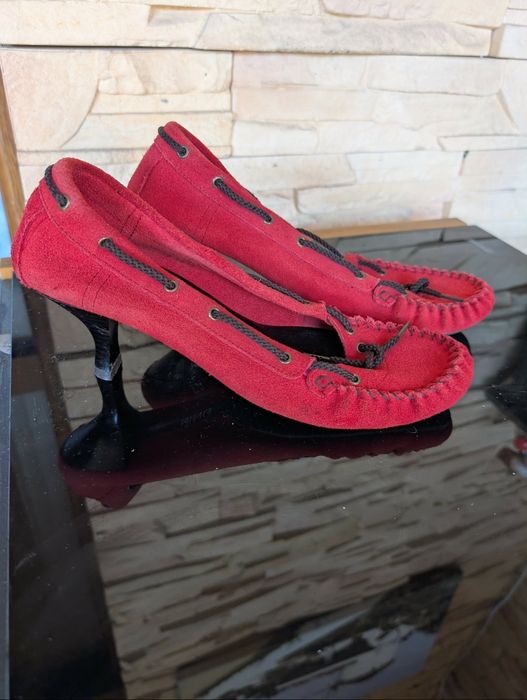 Mango skóra jak nowe 39 czerwone buty pantofle mokasyny