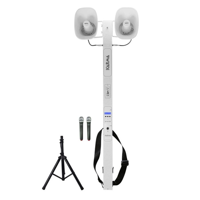 Sistema Sonorização Profissional Portátil 2 Microfones UHF / 2 Cornetas – KARMA
