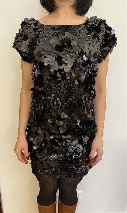 Asos czarne cekiny super mini sukienka Sylwester rozm. M