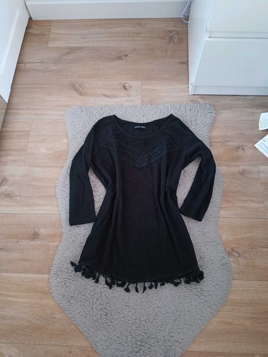 Longsleeve damski czarny bluzka z rękawem 3/4 r M/L