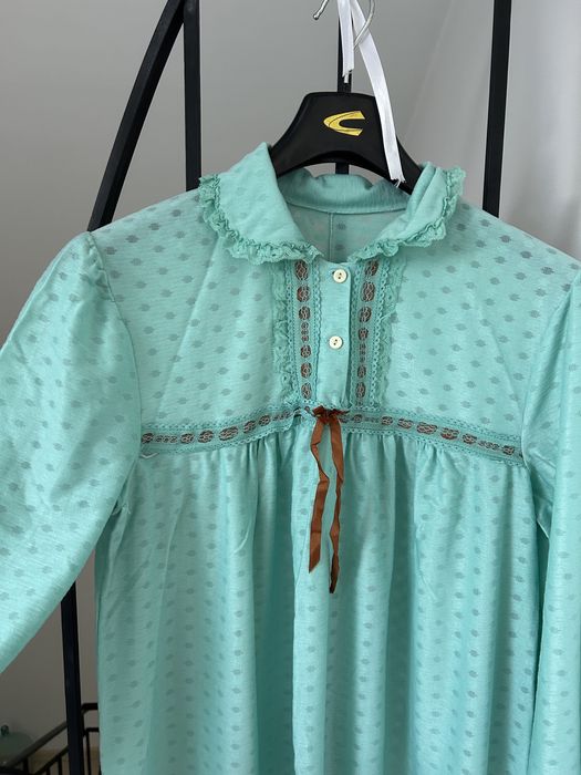 Koszula nocna PRL vintage retro zielona peniuar oldmoney