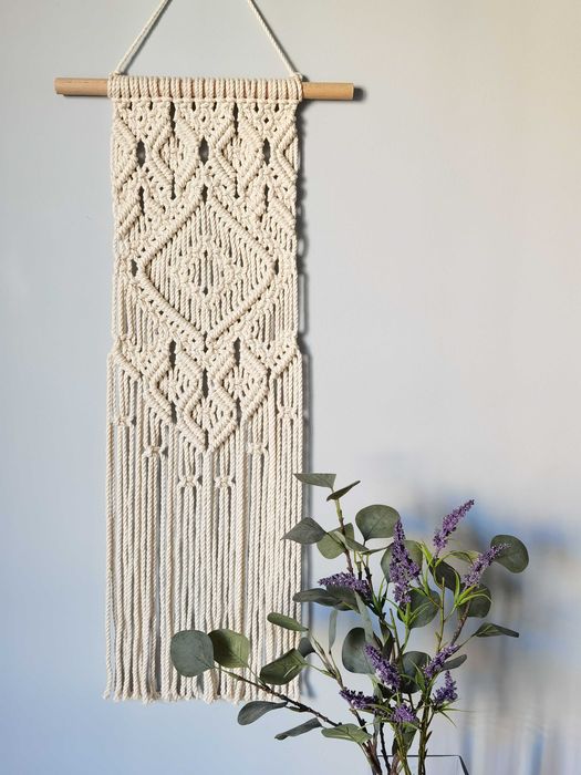 Painel de parede em macramé, equilibrio