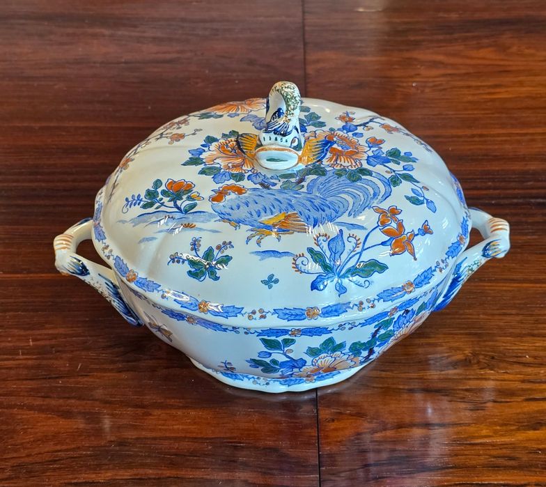 Faiança Francesa Gien Galos e Peónias terrina e prato
