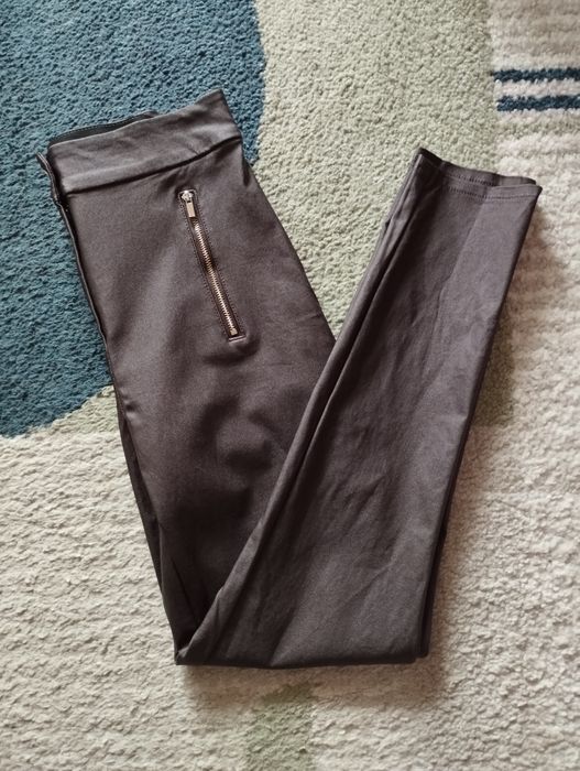 Woskowane obcisłe spodnie wysoki stan f&f brązowe