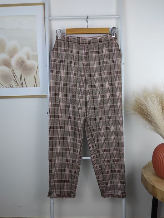 Wiskozowy garnitur w kratę marynarka dwurzędowa spodnie cygaretki kpl