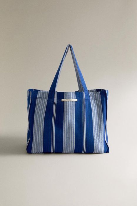 Tote Bag Algodão Riscas X TENSIRA Zara Home NOVO