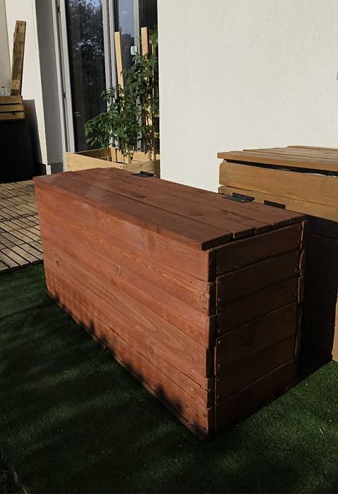 Skrzynia ogrodowa 105x36x49cm ręcznie wykonana, solidna, ciemny orzech