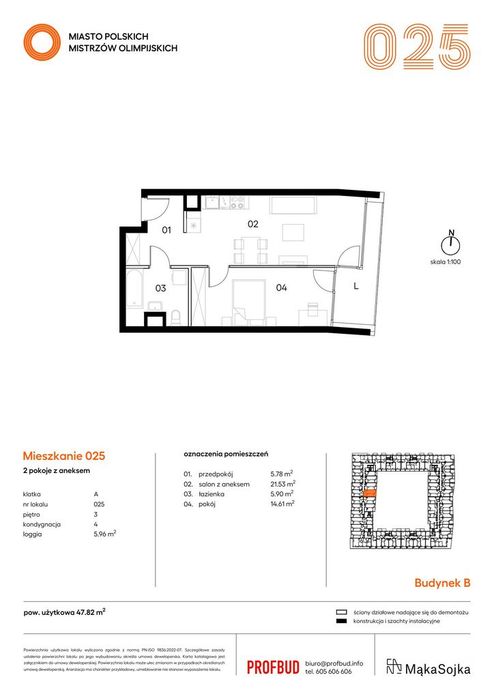 2-pokojowe mieszkanie 47m2 + loggia Bezpośrednio