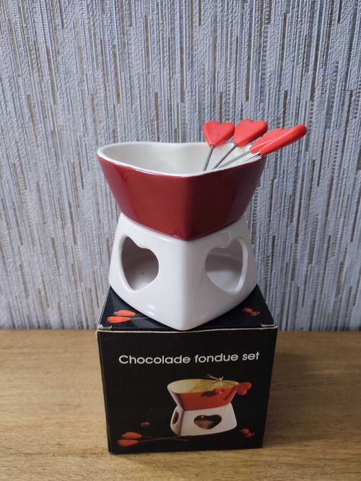 Керамічний горщик для шоколадного фондю у формі серця, набір для фондю