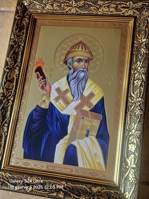 DUŻA Ikona Prawosławna Święty Spirydon z Cypru.