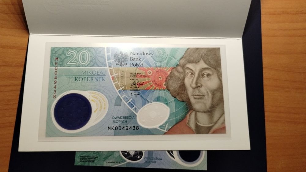 Banknot kolekcjonerski Mikołaj Kopernik z folderem emisyjnym