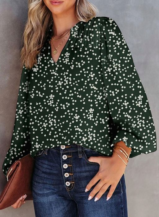 Koszula z szyfonu z długim rękawem dekoltem w serek Bluzki boho L