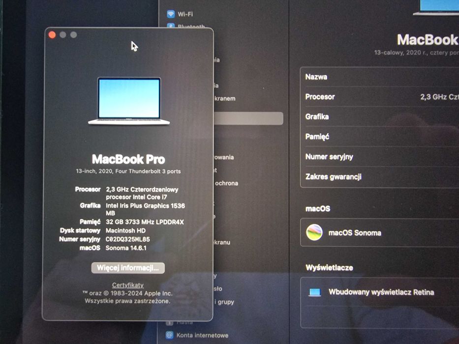 MacBook PRO 2251 2020 I7 32GB/2TB 13" 4x Thunderbold