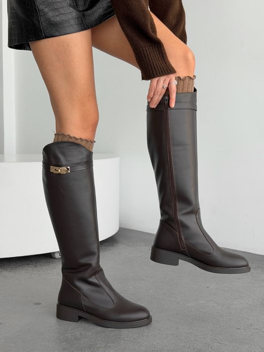 Женские зимние кожаные сапоги трубы жокеи