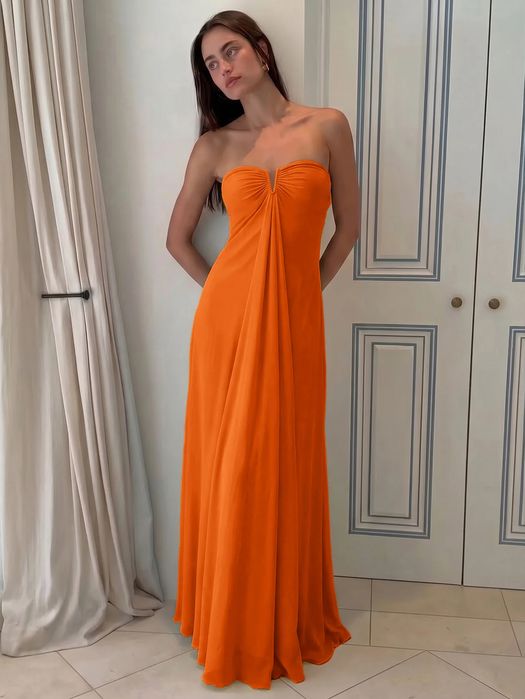 Sukienka bandeau oranż rozkloszowana maxi z wycięciem SHEIN L 40