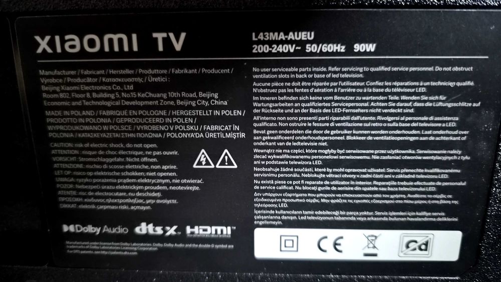 Telewizor Xiaomi L43MA-AUEU uszkodzona matryca