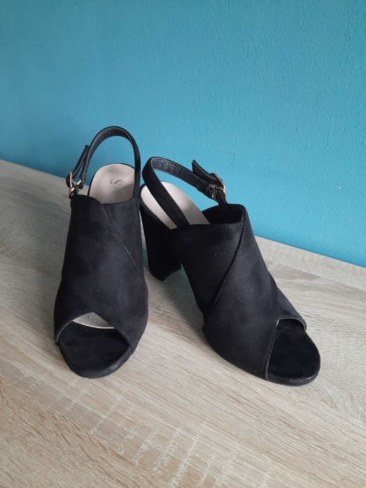 Czarne eleganckie sandały zamsz ekologiczny Stlwester
