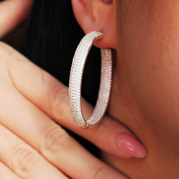 Срібні сережки конго з фіанітами