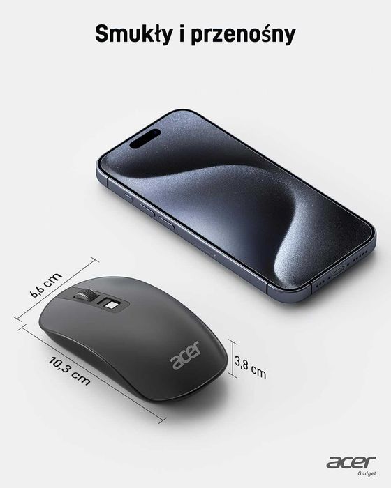 Bezprzewodowa mysz Acer USB, slim, czarna