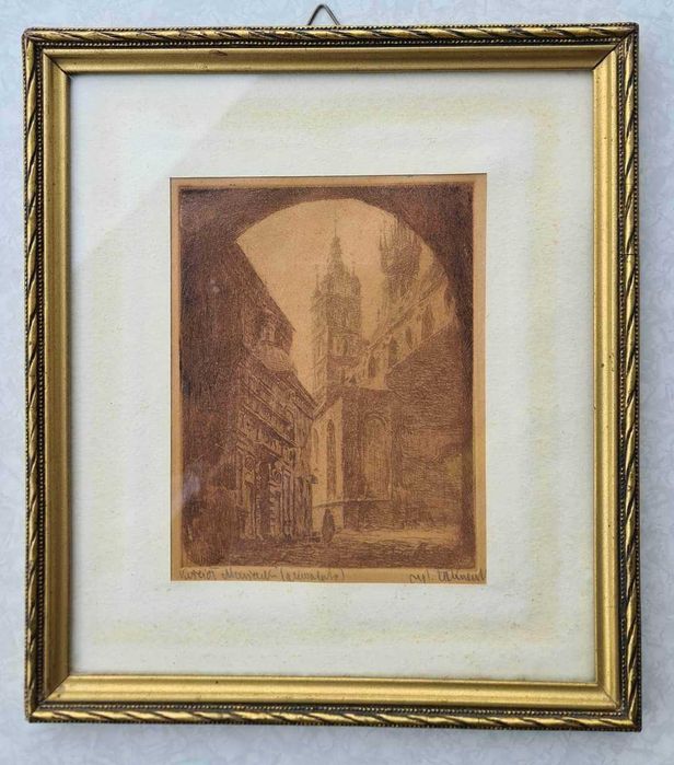Władysław  ZAKRZEWSKI - Kościół Mariacki -
 Rama z epoki. 27x23 cm