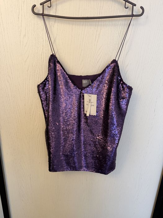 Filoletowa cekinowa bluzeczka top na ramiaczkach nowy z metka asos kar