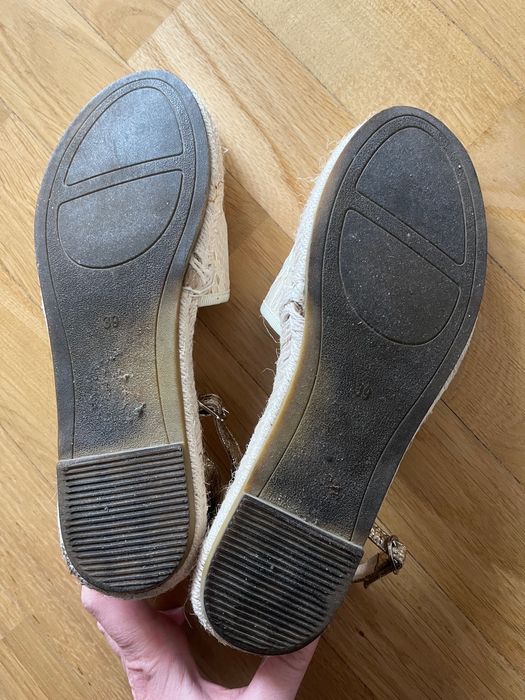 Przepiękne koronkowe espadryle boho / złote detale / r. 39