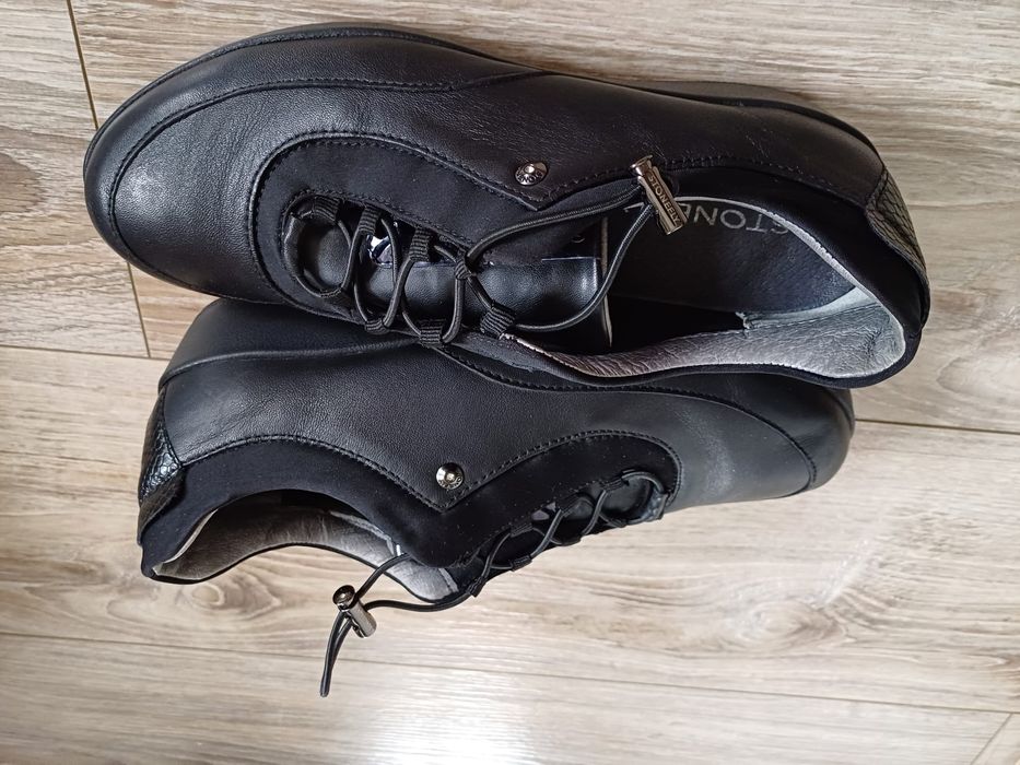 Czarne skórzane adidasy sneakersy damskie Stonefly rozm 39.