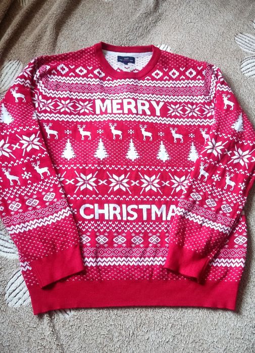 Светр XL новорічний принт червоний кофта новорічна олені 
Розмір ХЛ
