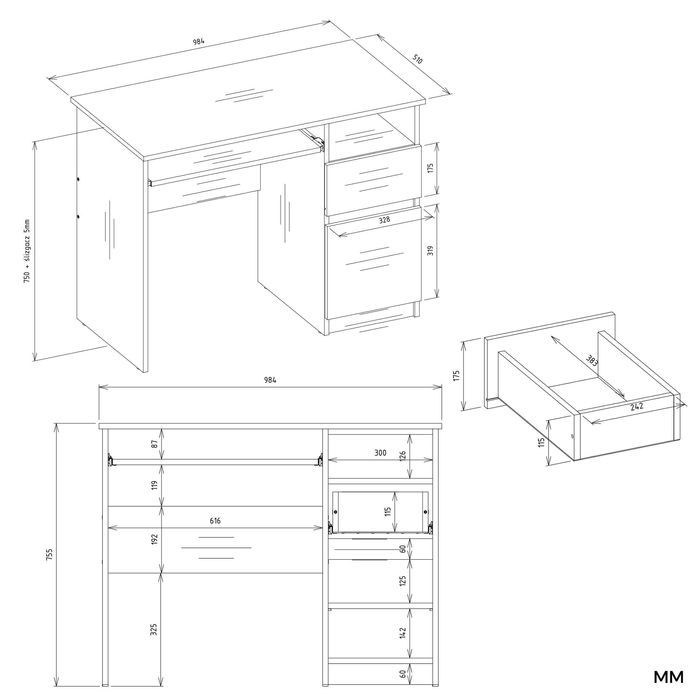 Biurko PORTO Lewe/Prawe Z Nadstawką Szuflada Półki Do Biura BIAŁE