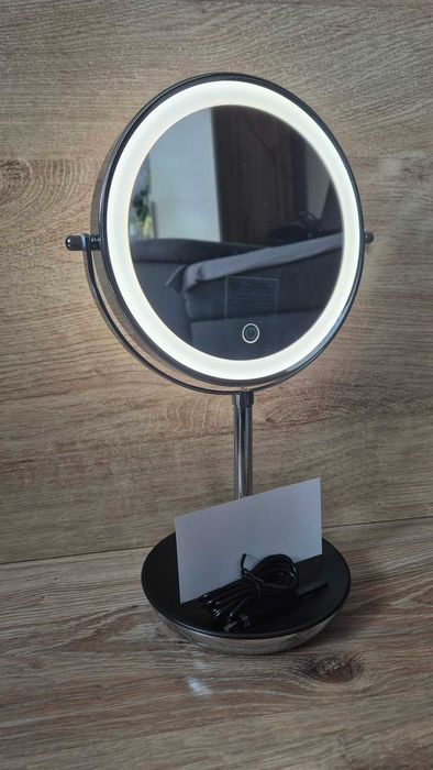 Powiększające Lustro LED do makijażu, NOWE, dwustronne, 17 cm, obrotowe.
