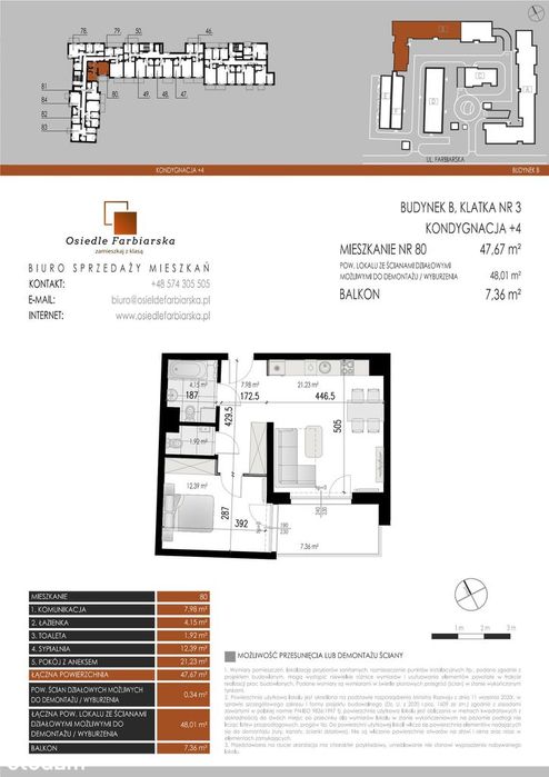 2-pokojowe mieszkanie 47m2 + balkon